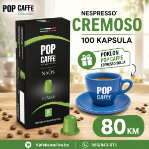 AKCIJA Pop Caffe Nespresso Naos Cremoso 100 kapsula+poklon soljica
